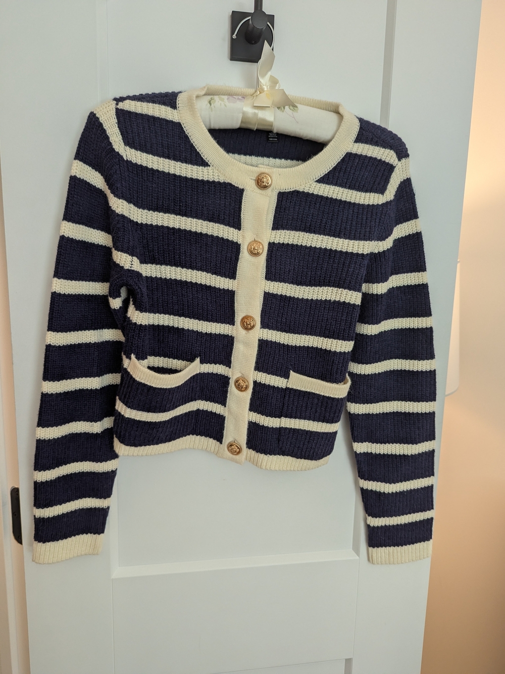 Sugarlips Navy and Cream Striped Button-Up Cardigan